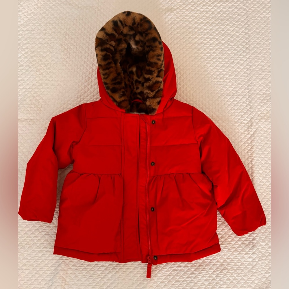 okie dokie Red Hooded Puffer Jacket with Faux Fur Lining